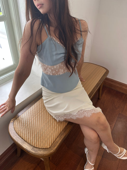 Aurora Lace Satin Asymmetrical Midi Skirt